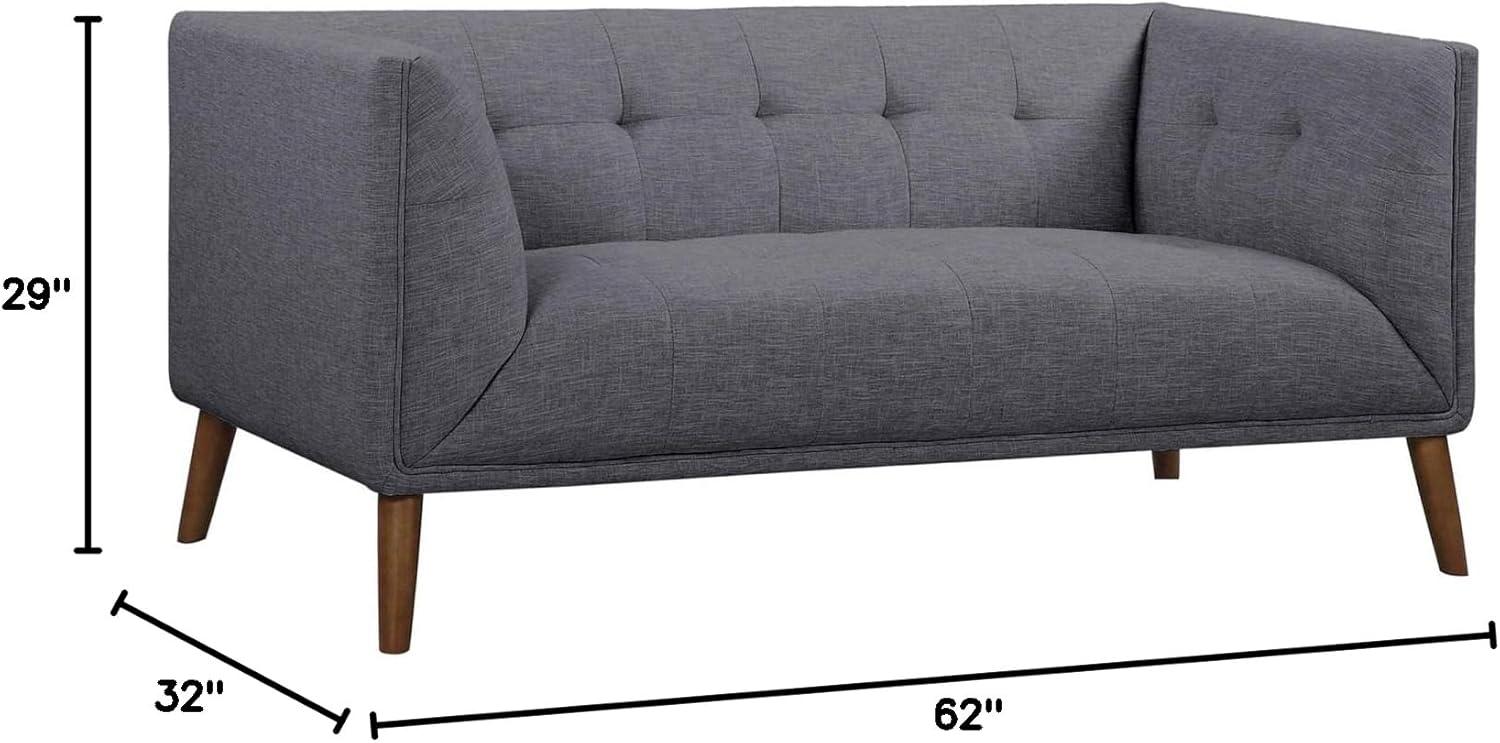 Hudson Gray Loveseat Button-Tufted Linen and Walnut Legs