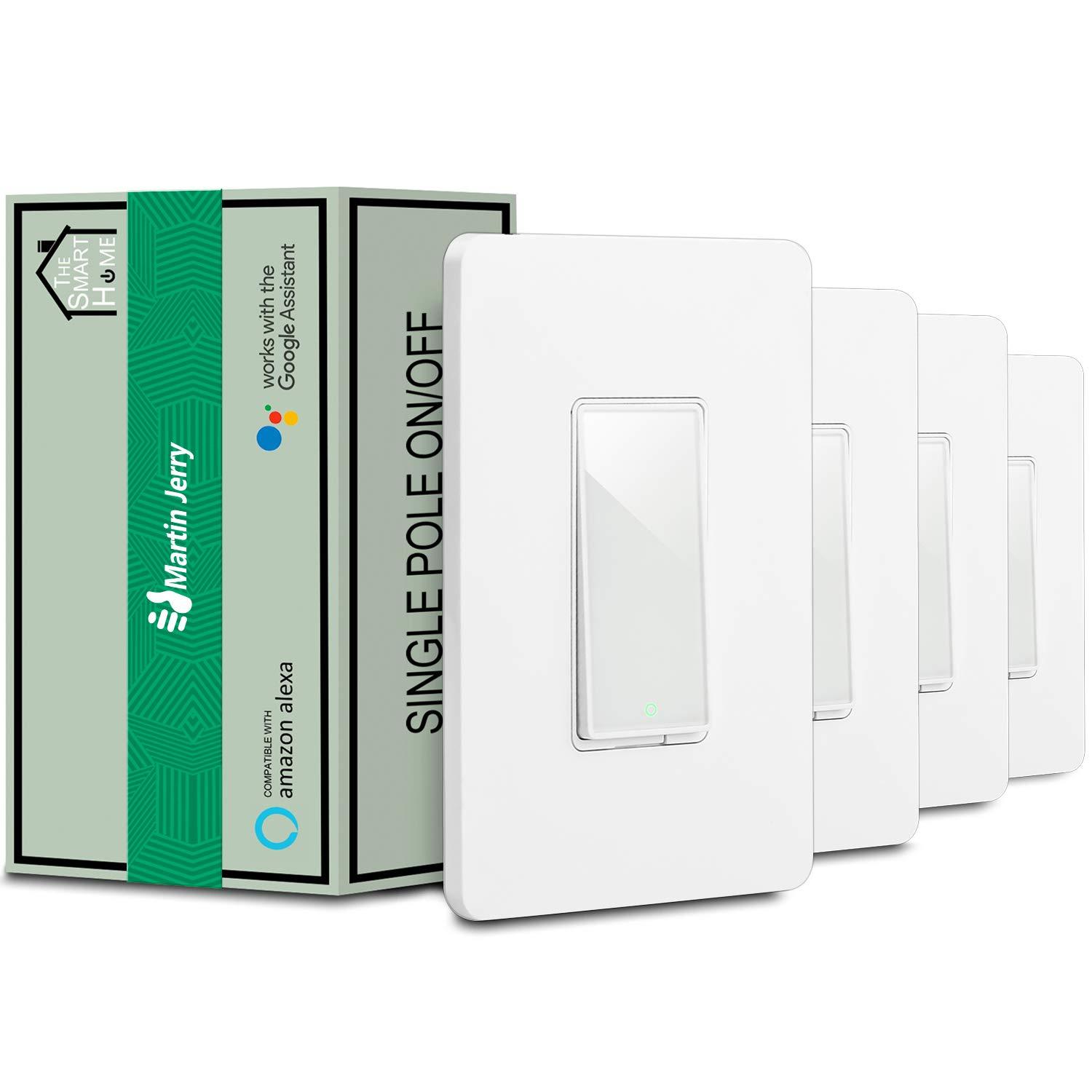 Smart Switch by MartinJerry | Works with Alexa, Smart Home Devices Works with Google Home, No Hub Required, Easy Installation, Single Pole (4 Pack)
