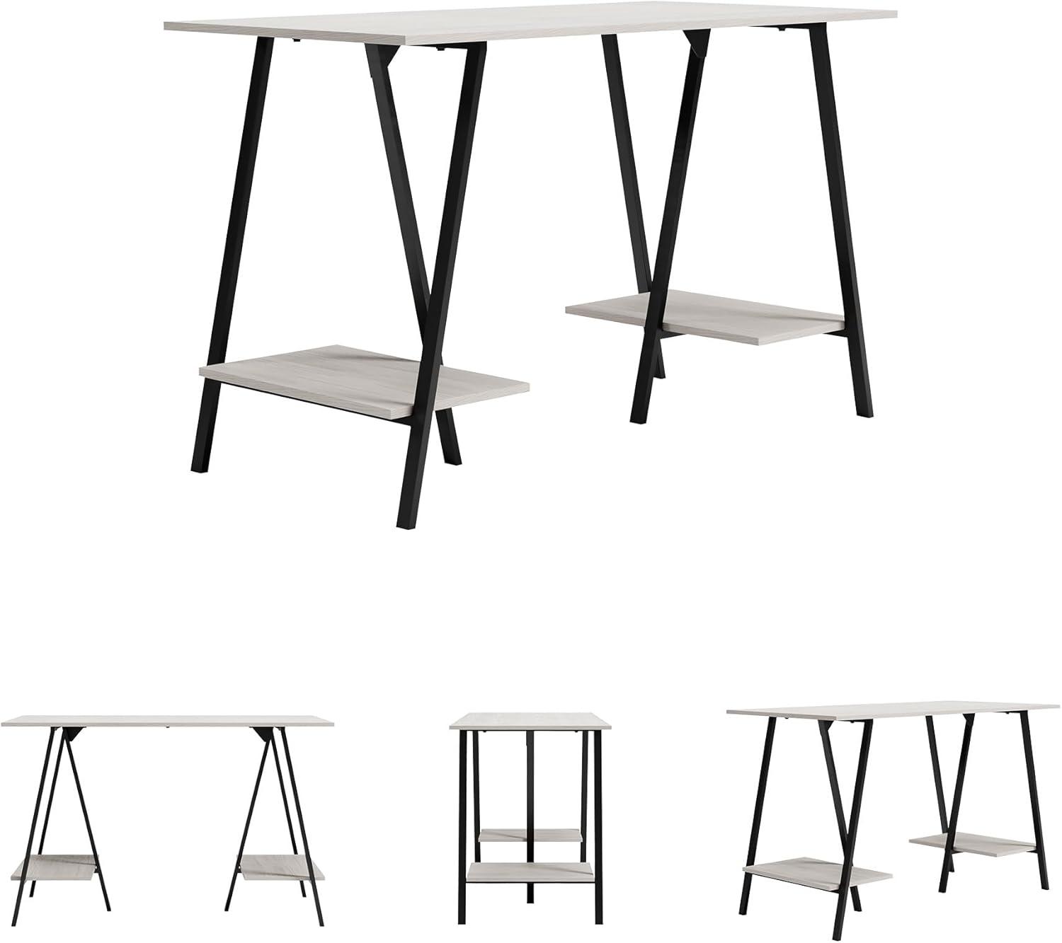 Signature Design by Ashley Casual Bayflynn Home Office Desk with 2 Fixed Shelves, White