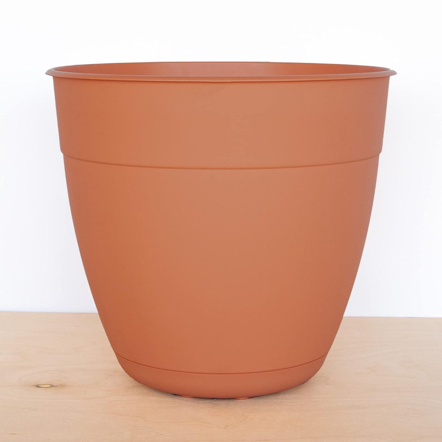 Bloem Dayton Planter With Saucer: 12" - Terra Cotta - 100% Recycled Plastic Pot, Removable Saucer, Elevated Feet, For Indoor and Outdoor Use, Gardening, 3 Gallon Capacity