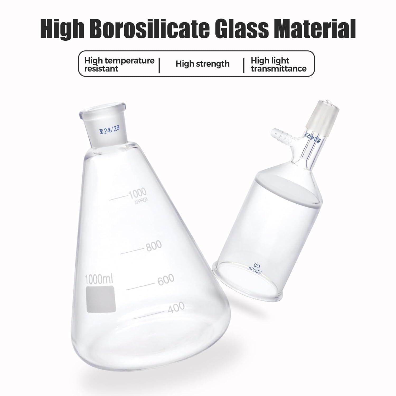 Buchner Funnel Filtering Kit with 1000 ml Filter Bottle and 250 ml Buchner Funnel, G3 Borosilicate Glass Lab Vacuum Filtration Distillation Apparatus Filter Flask Set