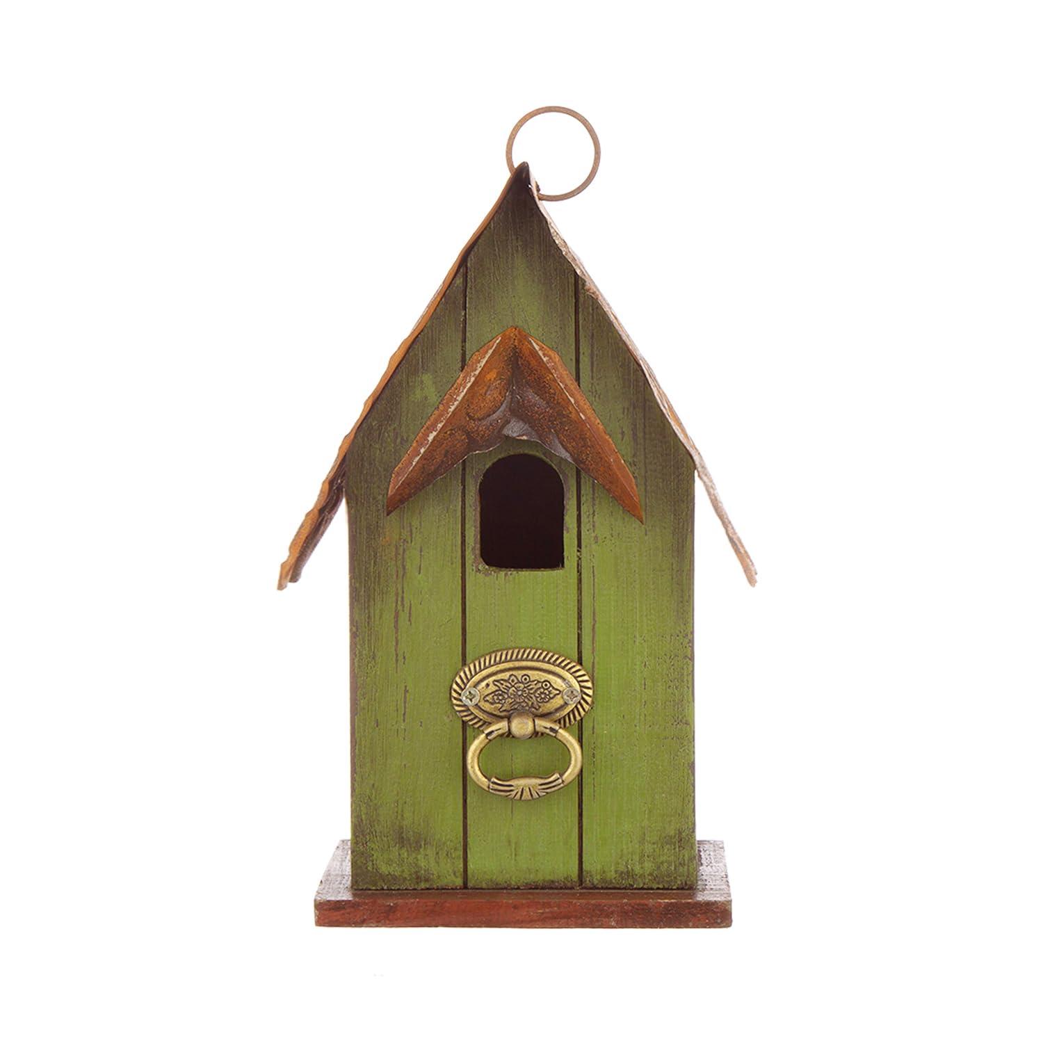 Glitzhome 4.09 in. Distressed Wooden Birdhouse Wall Hanging
