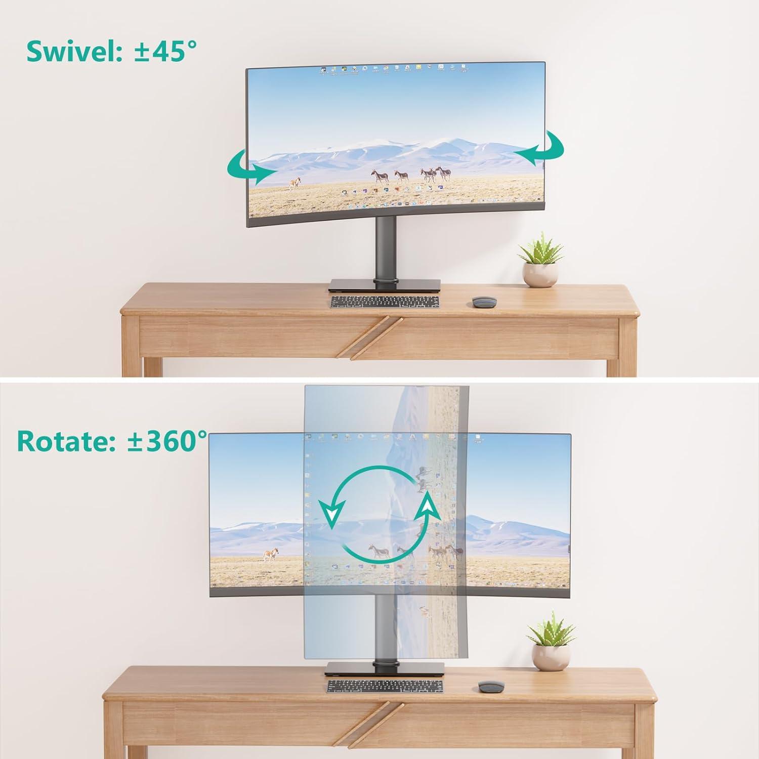 Black Adjustable Single Monitor Stand with Tempered Glass Base