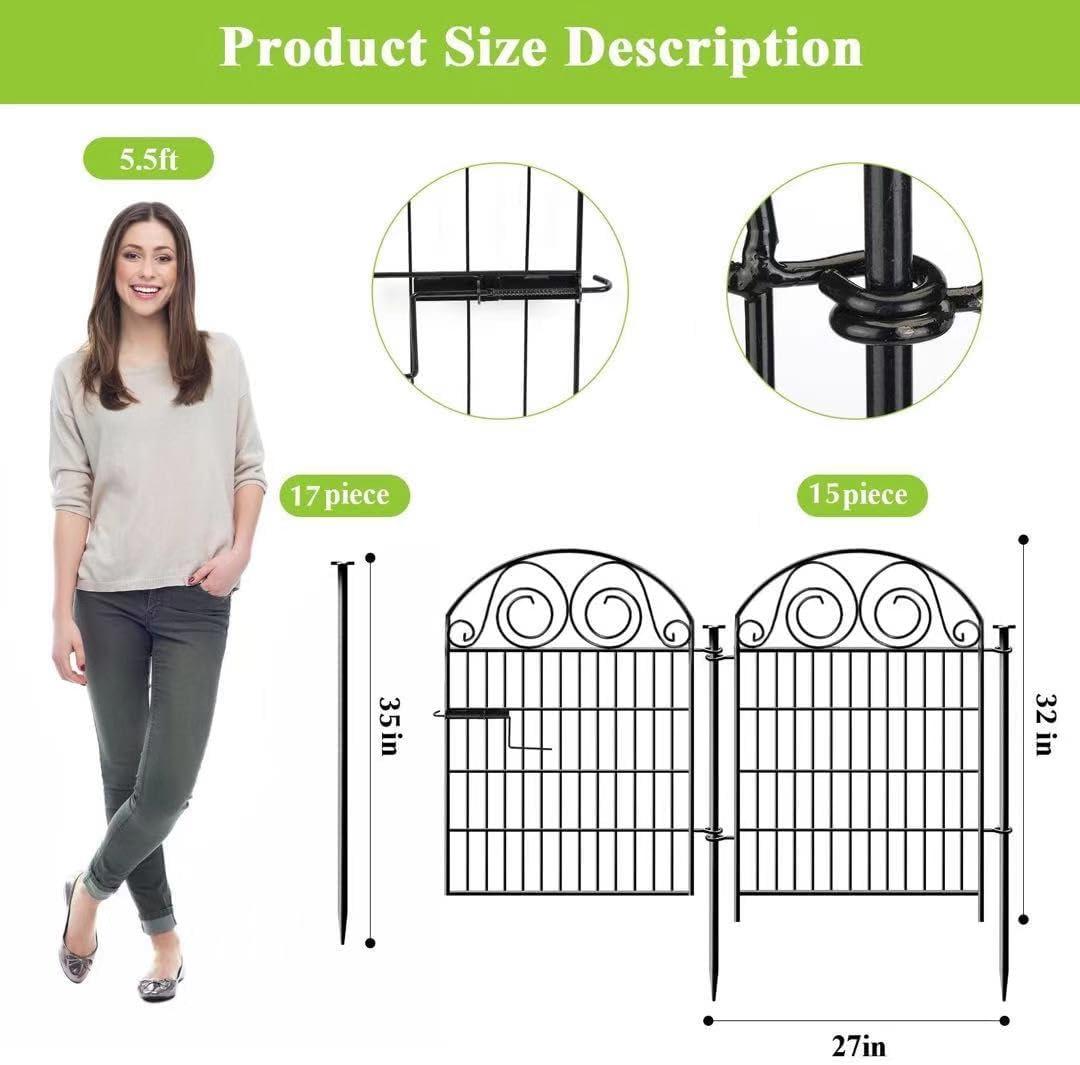 Tall Garden Fence Animal Barrier with Gate, 32 in(H) 16 Panels Garden Fences and Borders for Dogs, Dog Fence Outdoor for Yard, Total Length 35 Ft Metal Temporary Fencing│Patented