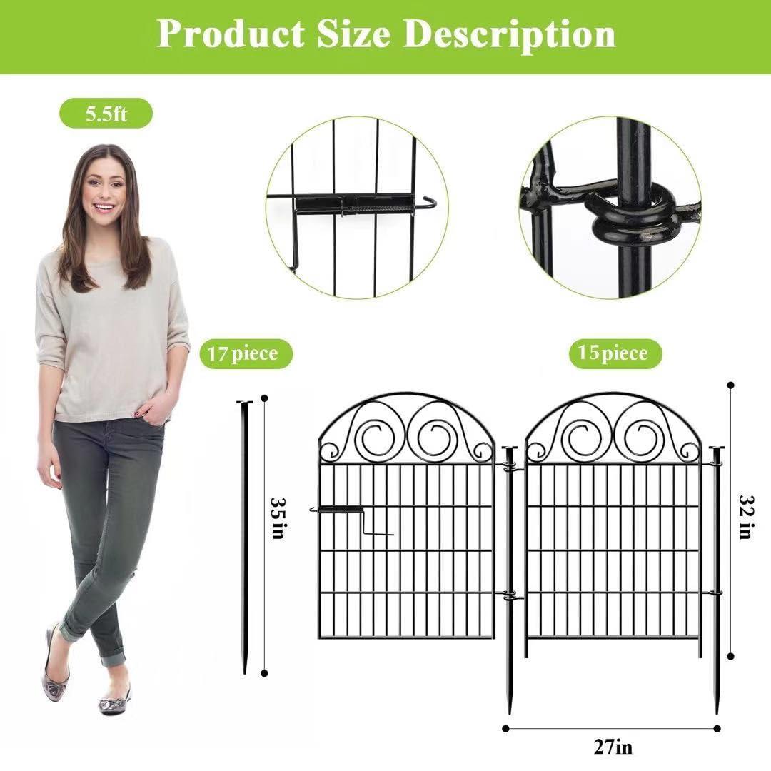 Tall Garden Fence Animal Barrier with Gate, 32 in(H) 16 Panels Garden Fences and Borders for Dogs, Dog Fence Outdoor for Yard, Total Length 35 Ft Metal Temporary Fencing│Patented