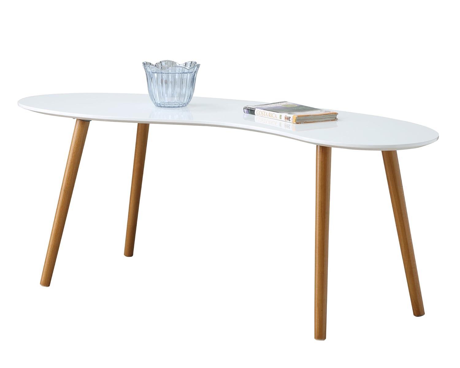 Convenience Concepts Oslo Bean-Shaped Coffee Table in Glossy White Wood Finish