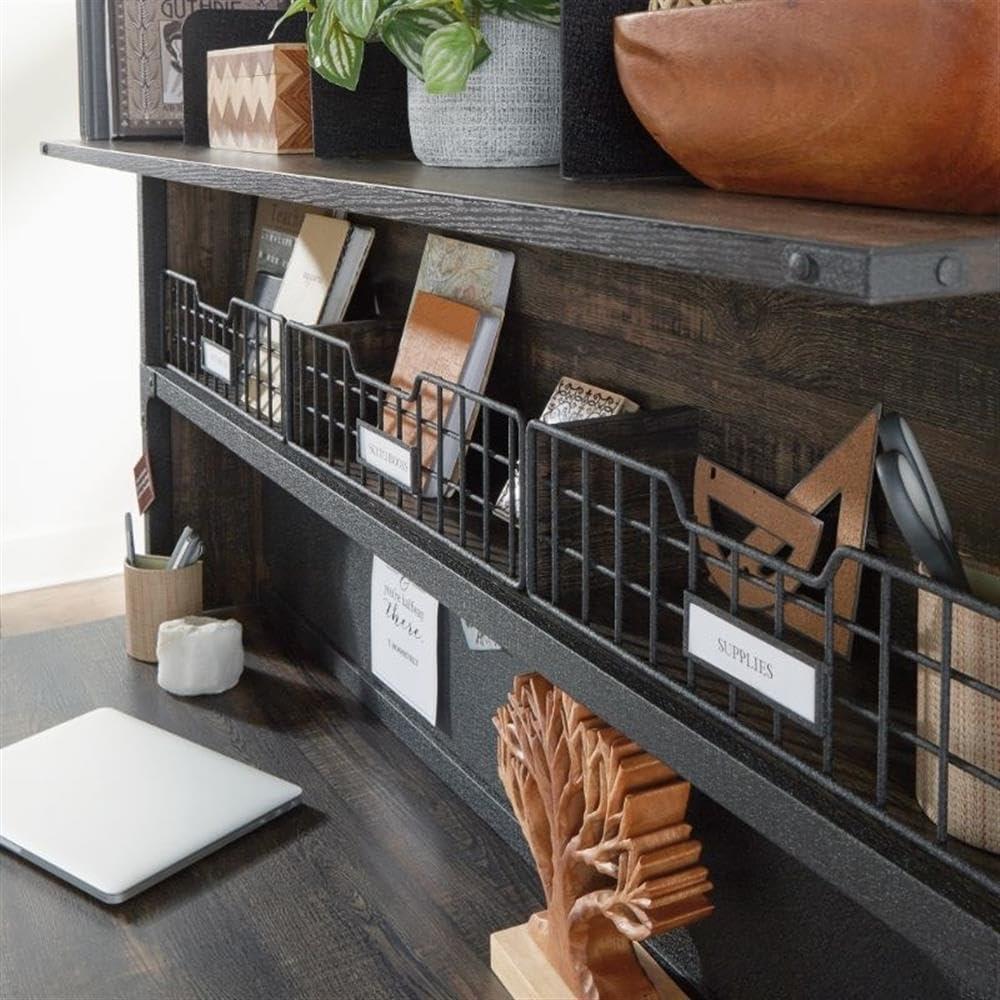 Sauder Steel River Industrial Desktop Hutch, Carbon Oak Finish