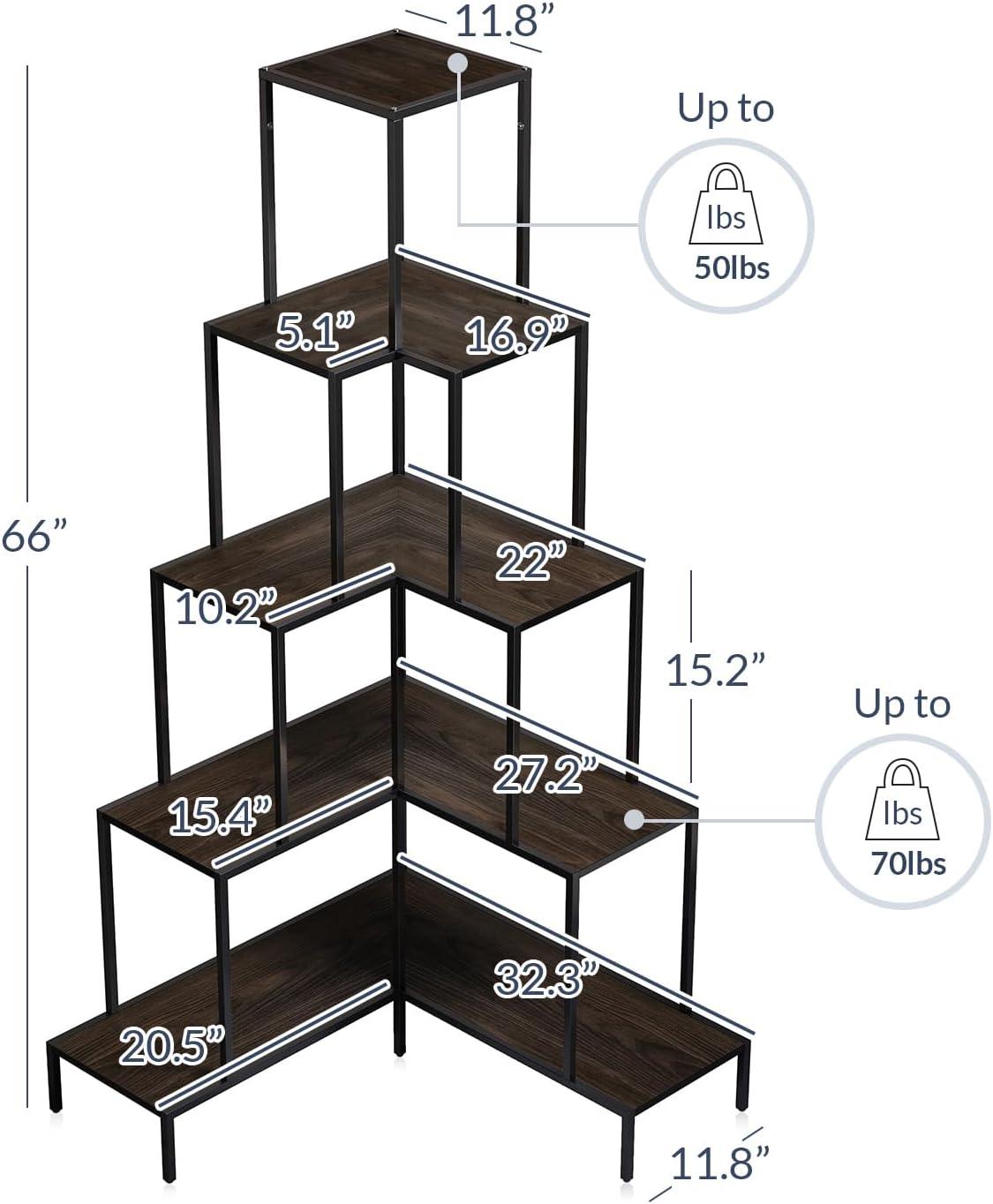 BELLEZE 5-Tier Corner Bookshelf with RGB Light