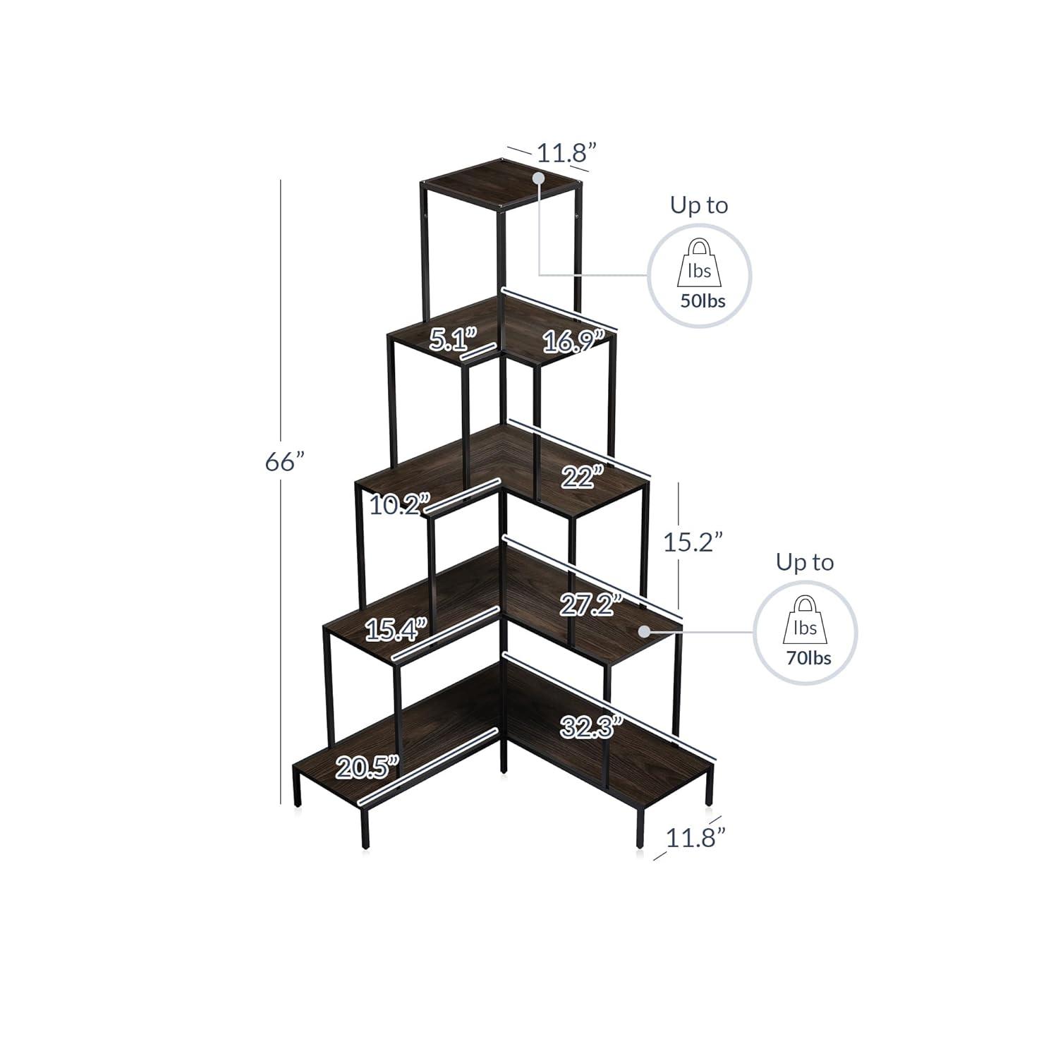 BELLEZE 5-Tier Corner Bookshelf with RGB Light
