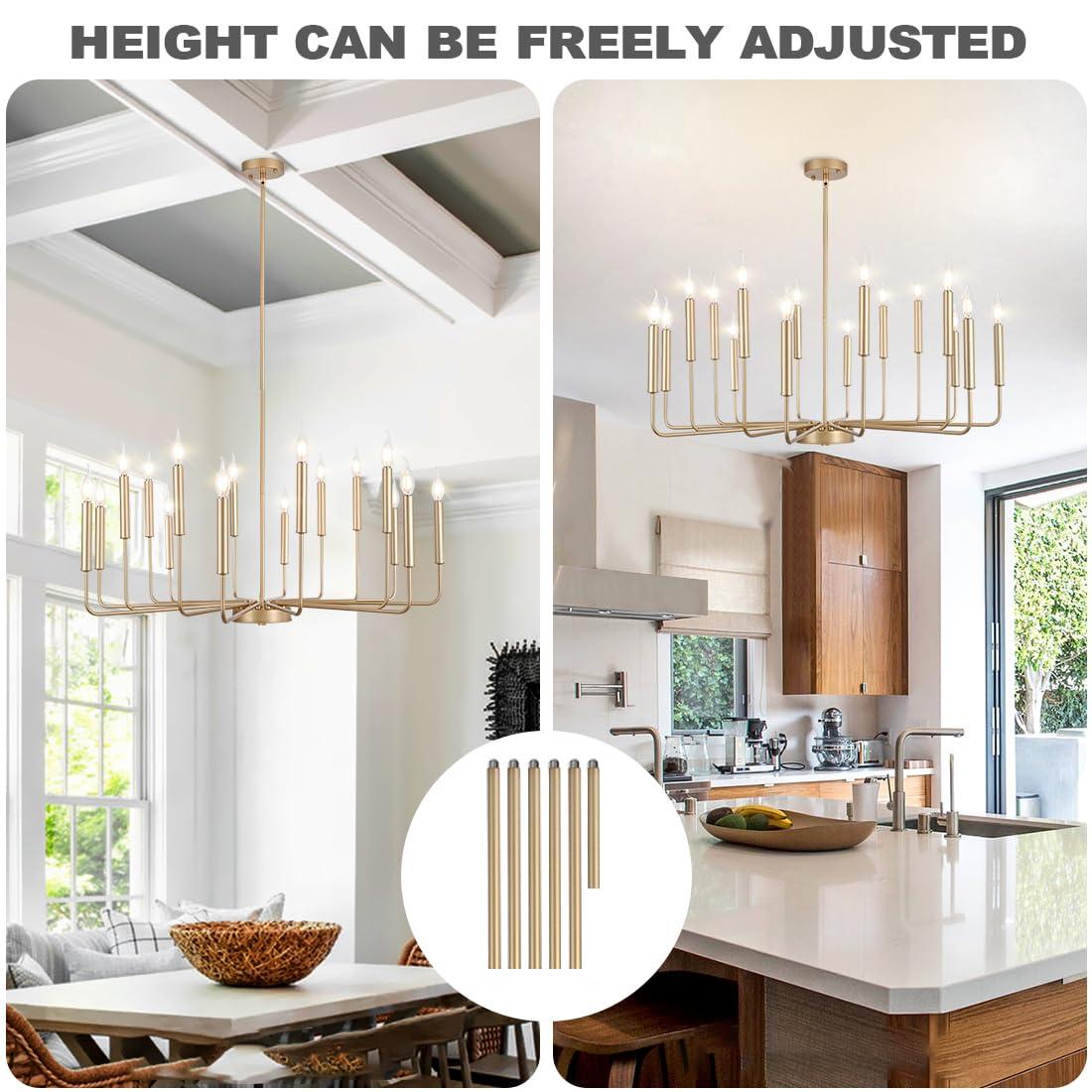 Farmhouse Gold Chandeliers for Dining Room, 16-Light Modern Candle Chandelier Light Fixture, Rustic Industrial Metal Chandeliers for Living Room, Kitchen, Staircase, Entryway, Foyer