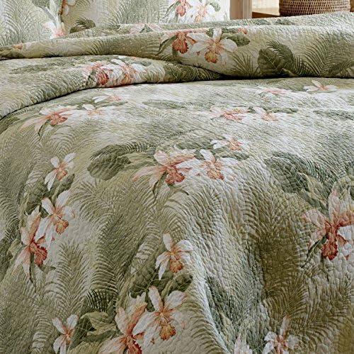 Tommy Bahama Tropical Orchid Green Cotton Reversible Quilt Set