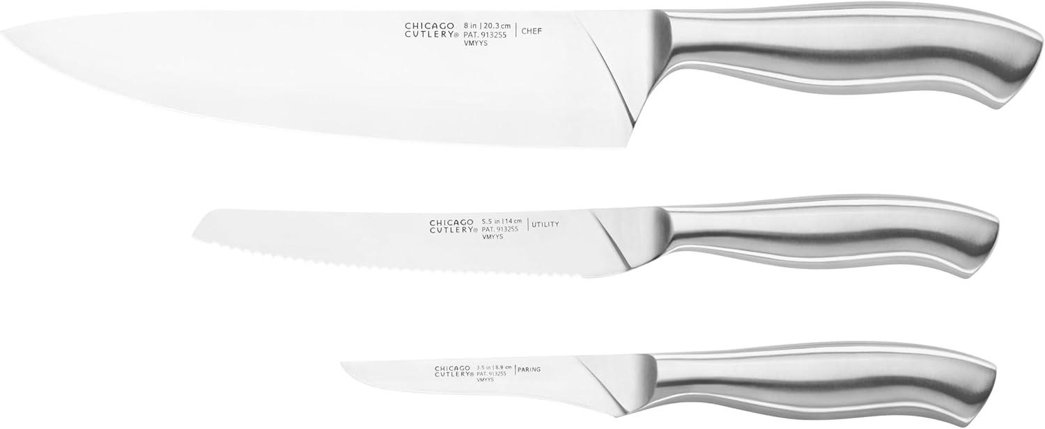 Insignia Steel 3-Piece Stainless Steel Kitchen Knife Set with Block