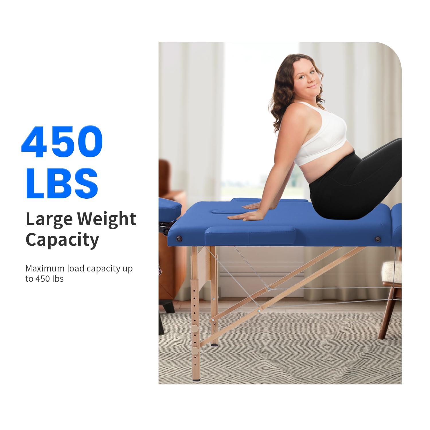 FDW Portable 84 Inches Long 28 Inchs Wide Hight Adjustable Table 2 Folding Massage Spa Facial Cradle Salon Bed W/Carry Case,Blue