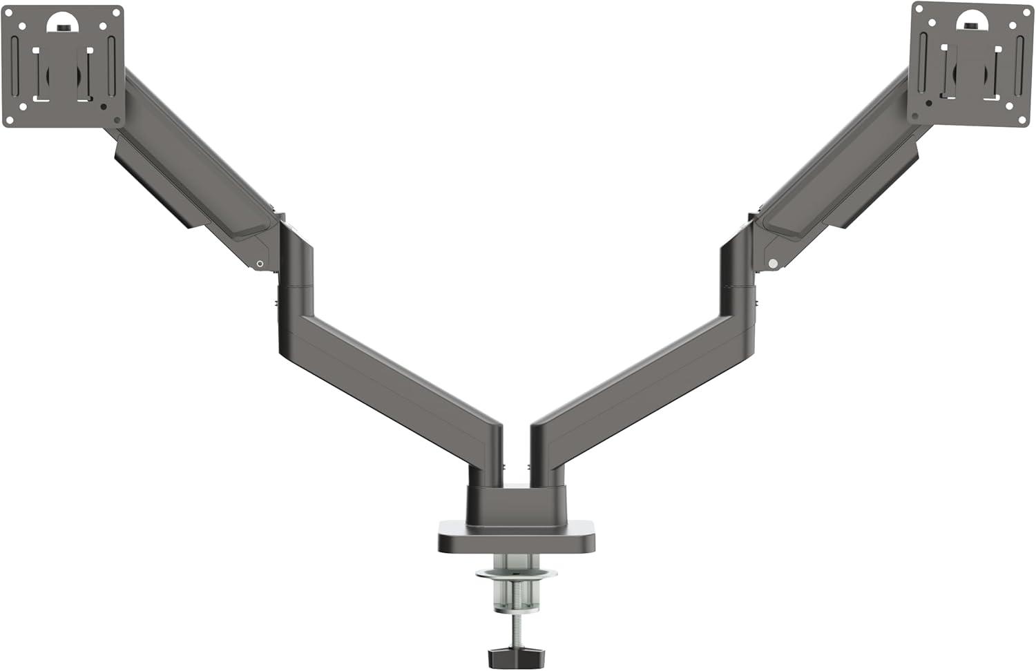 DS-32DMA: Dual Monitor Arm - Full Adjustable Monitor Desk Mount Swivel Vesa Bracket with C Clamp, Grommet Mounting Base up to 32 Inch Computer Screens, Made From Aluminum