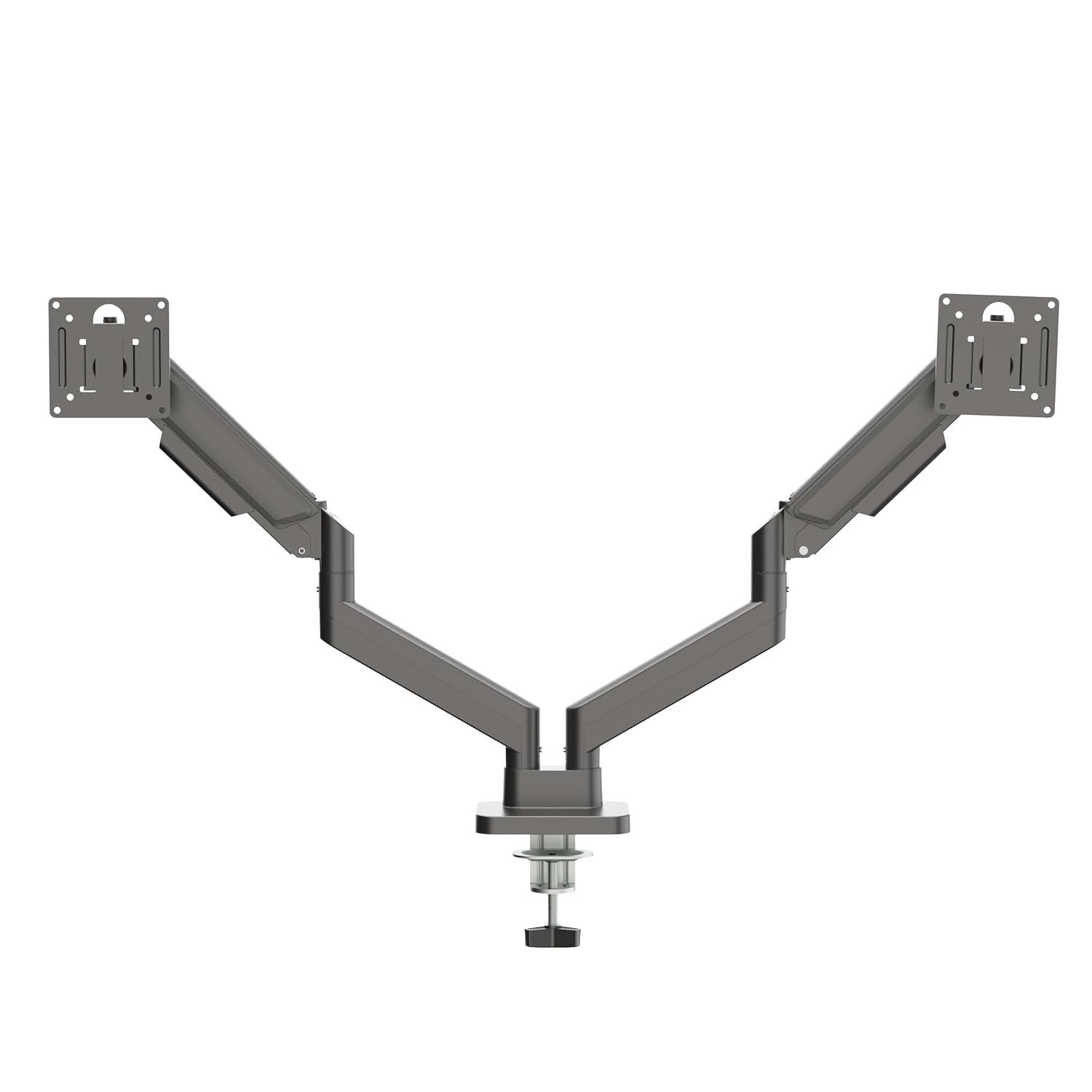 DS-32DMA: Dual Monitor Arm - Full Adjustable Monitor Desk Mount Swivel Vesa Bracket with C Clamp, Grommet Mounting Base up to 32 Inch Computer Screens, Made From Aluminum