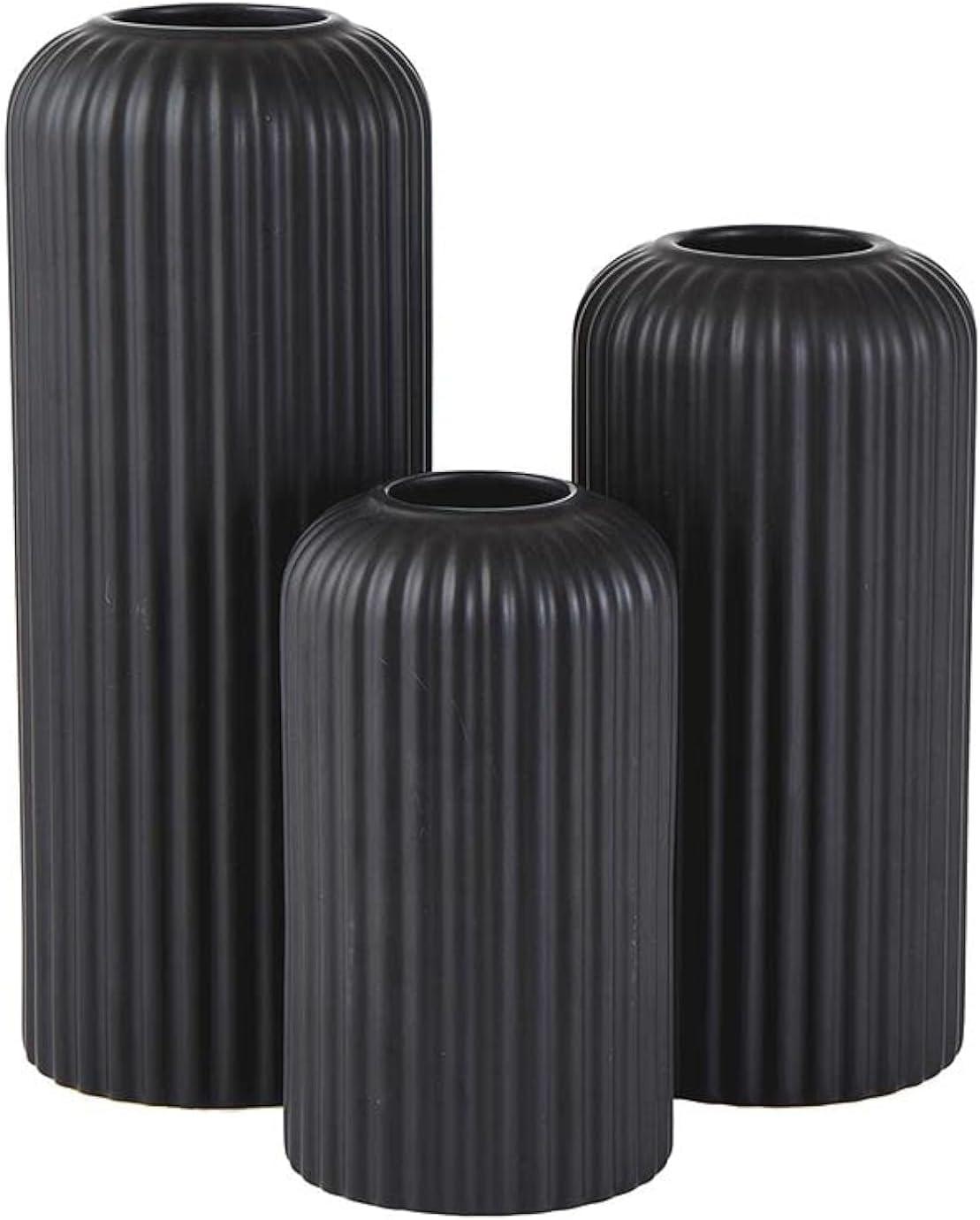 47th & Main Modern Flower Vases | Lined Ceramic Vases for Home Décor, Set of 3, Black
