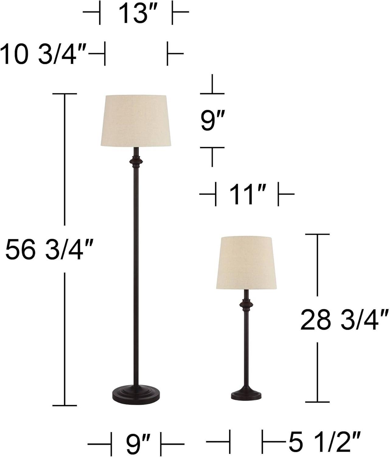 360 Lighting Carter Traditional 3 Piece Floor Table Lamp Set Bronze Metal Oatmeal Drum Shade for Bedroom Living Room Bedside Nightstand Office House