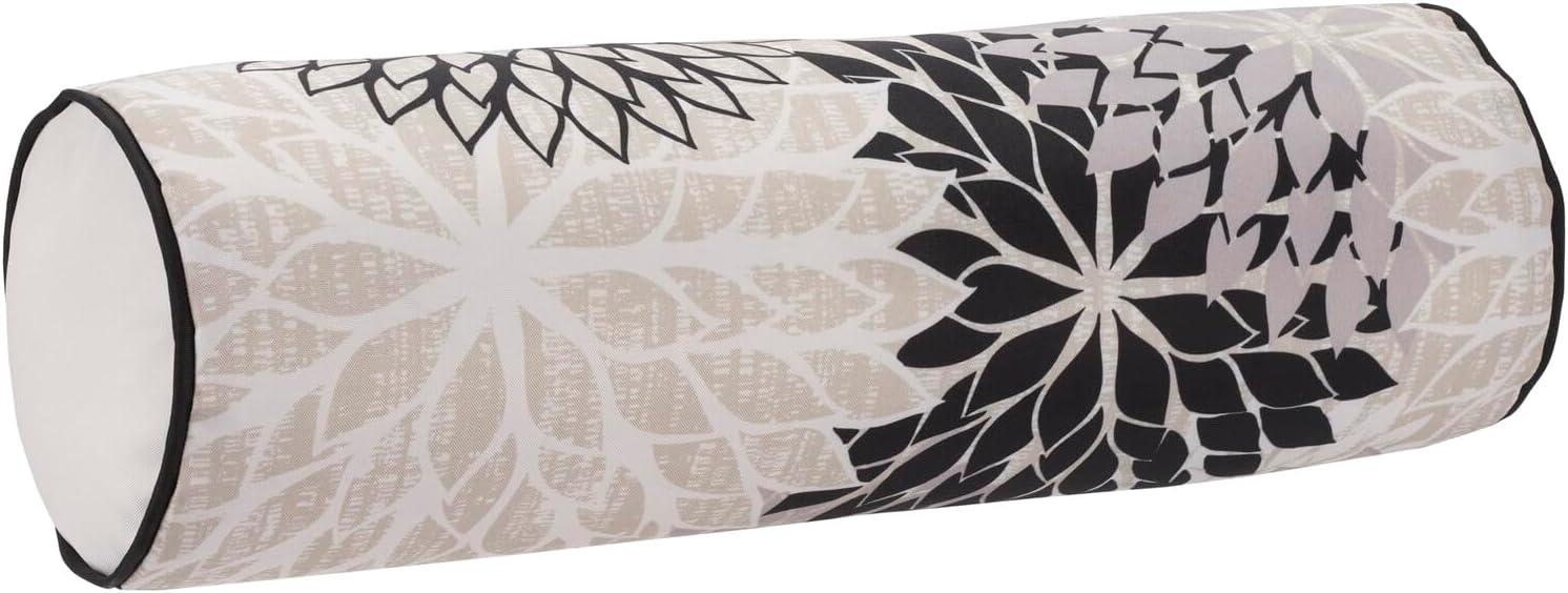 Mina Victory Aloha Floral Tropical Outdoor Throw Pillow Black White 6" x 20"