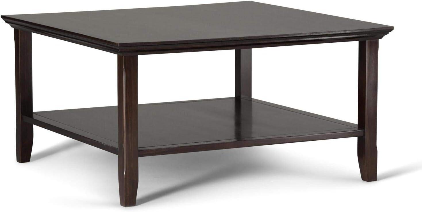 SIMPLIHOME Acadian SOLID WOOD 36 inch Wide Square Transitional Coffee Table in Brunette Brown, for the Living Room and Family Room