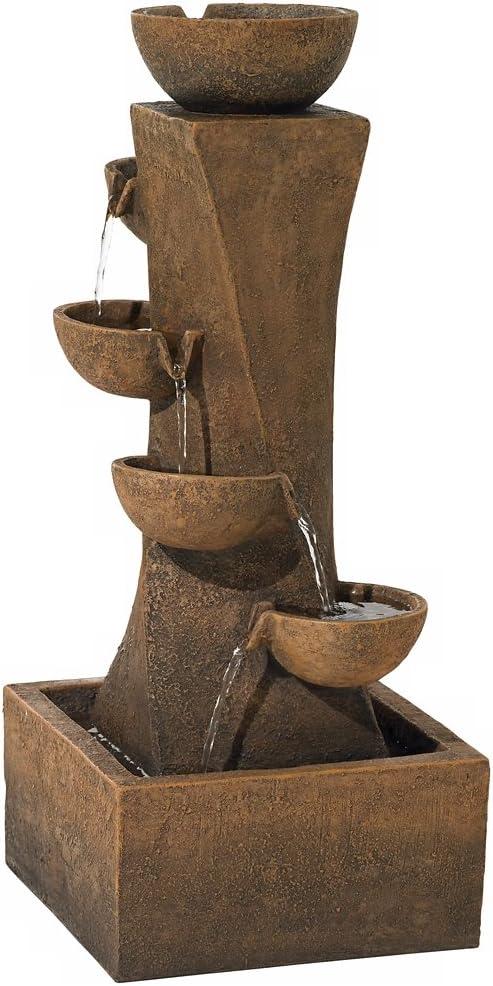 John Timberland Cascading Bowls Rustic Cascading Bowls Outdoor Floor Water Fountain with LED Light 27 1/2" for Yard Garden Patio Home Deck Porch