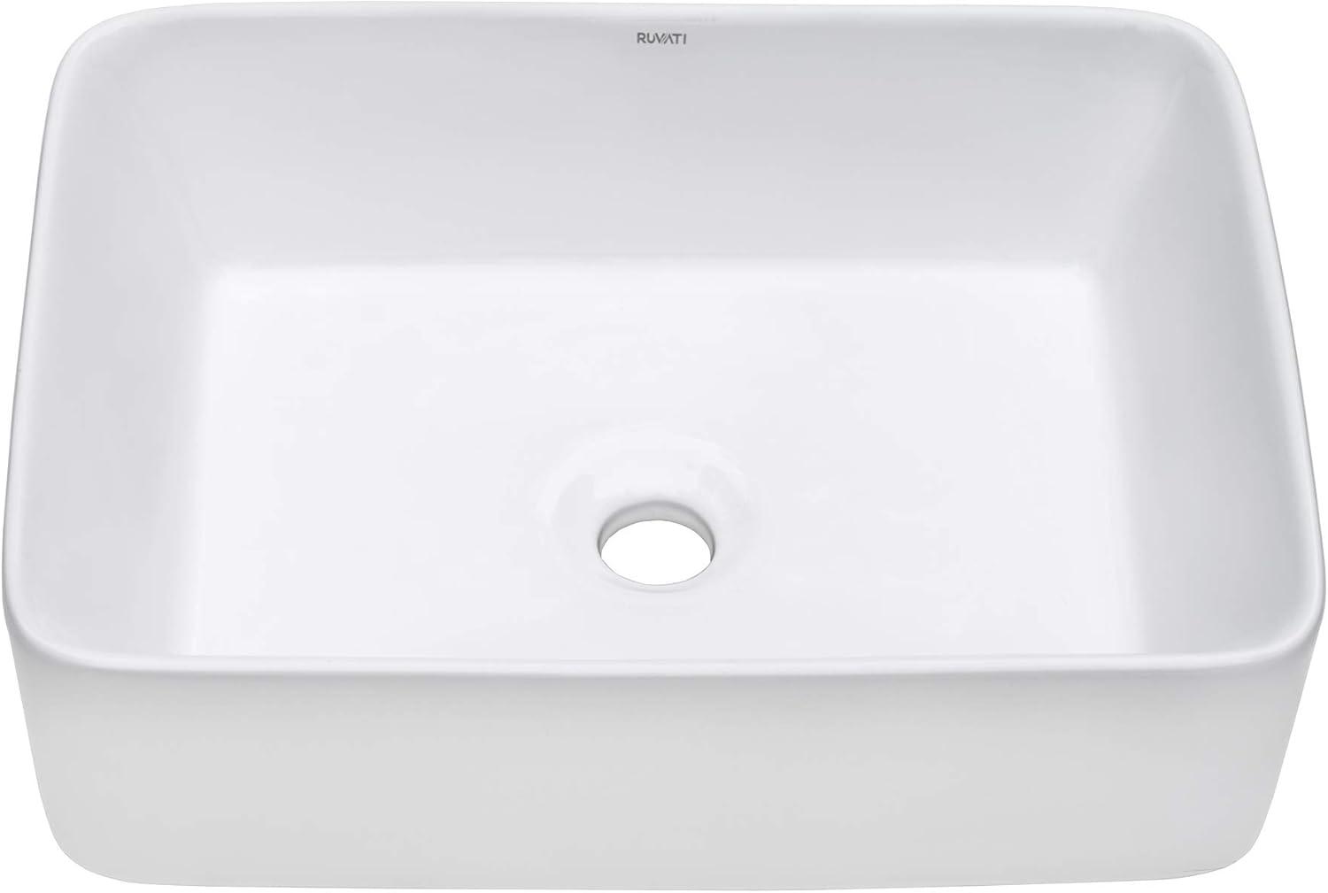 Ruvati 19 x 14 inch Bathroom Vessel Sink White Rectangular Above Vanity Counter Porcelain Ceramic