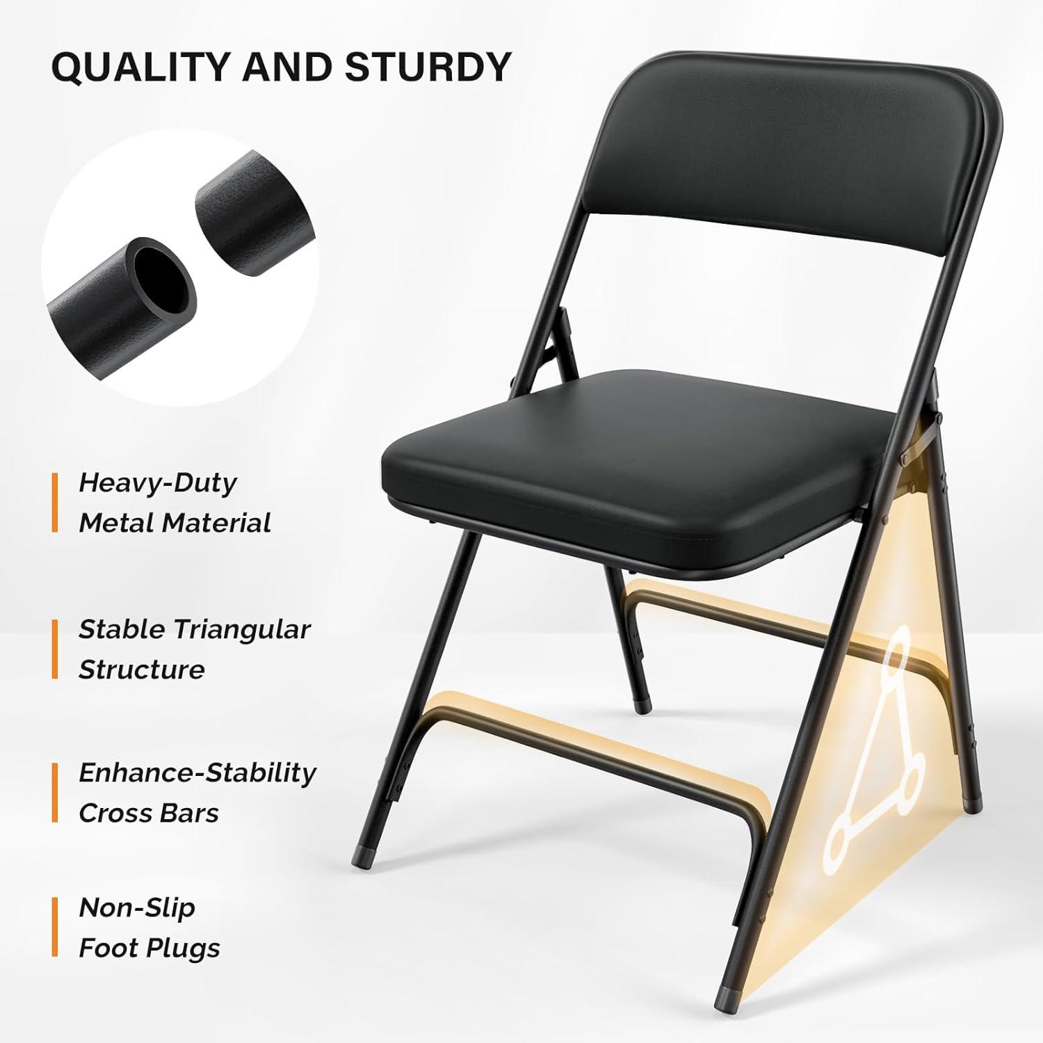 4Pcs Fully Assembled Thick-Padded Black PU Folding Chairs, 17.7"X19.7"X30.7"