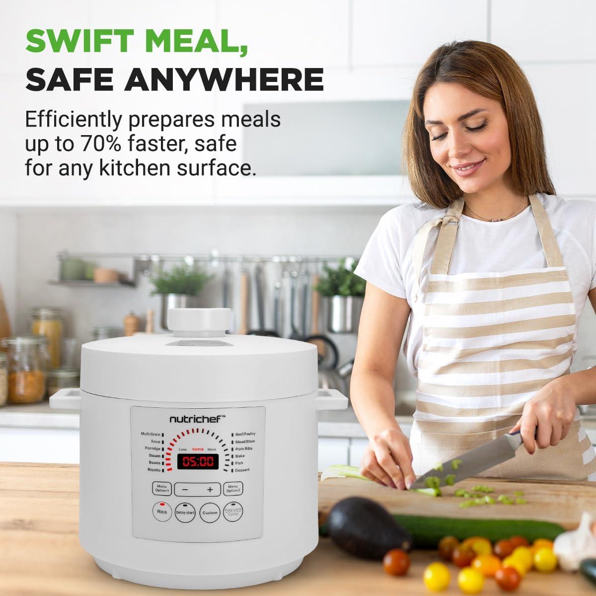 NutriChef 6 Quart White Digital Electric Pressure Cooker with Touch Control
