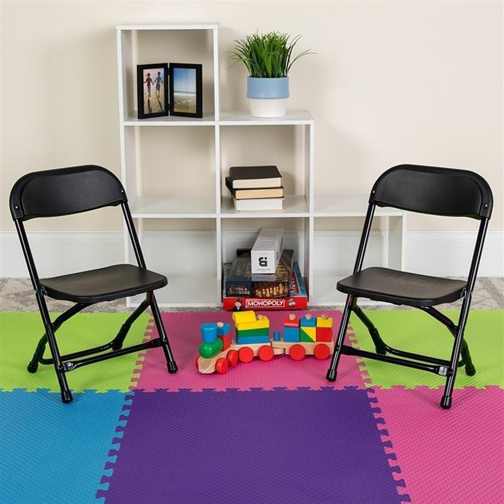 Kids Black Ergonomic Armless Metal Folding Chair Set