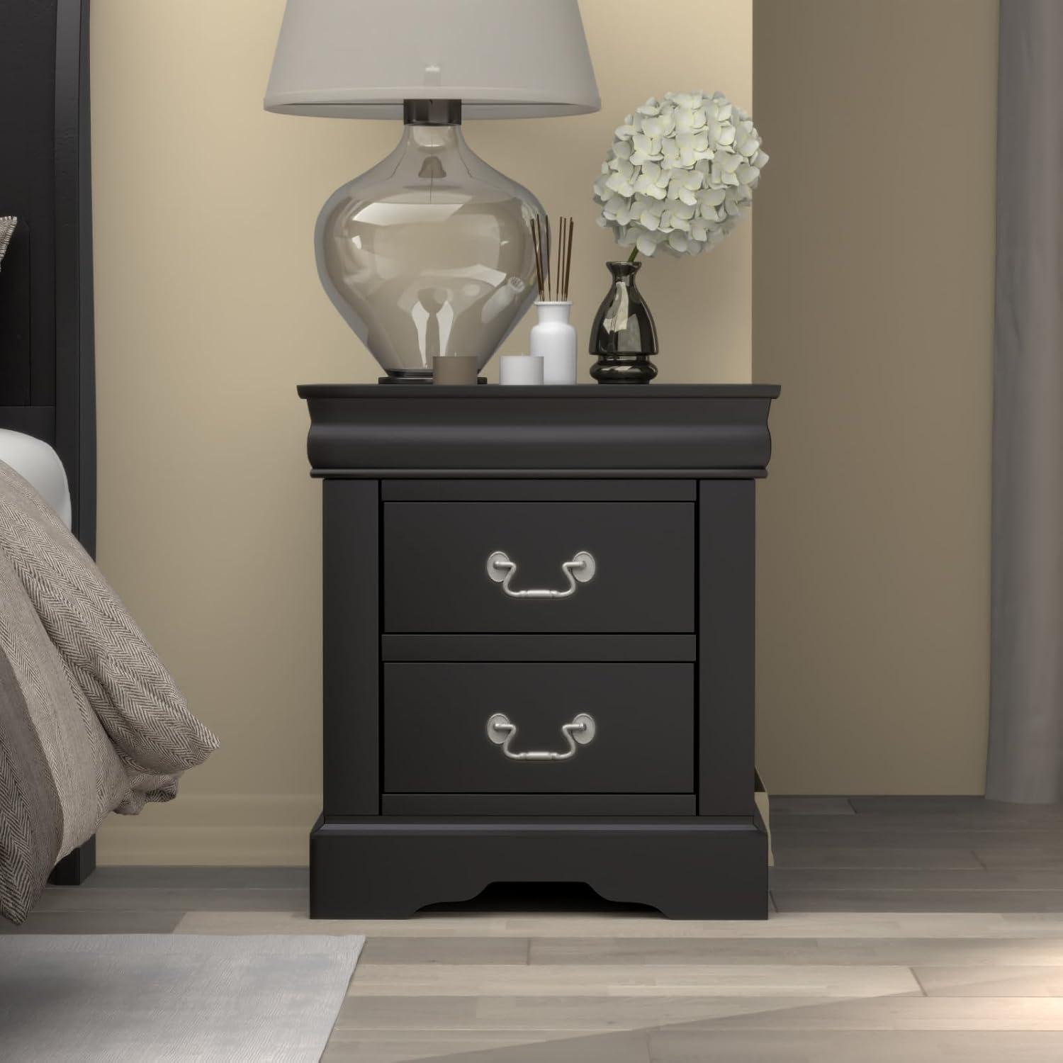 Louis Philippe III Classic Black 2-Drawer Nightstand