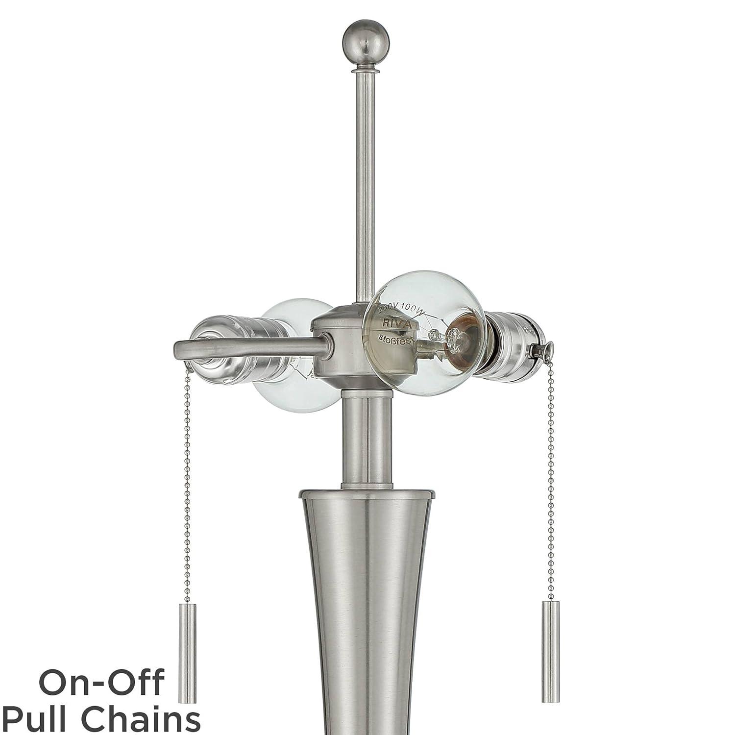360 Lighting Karl Modern Floor Lamp Standing 63 3/4" Tall Brushed Nickel Metal White Tapered Drum Shade for Living Room House Bedroom Office Family