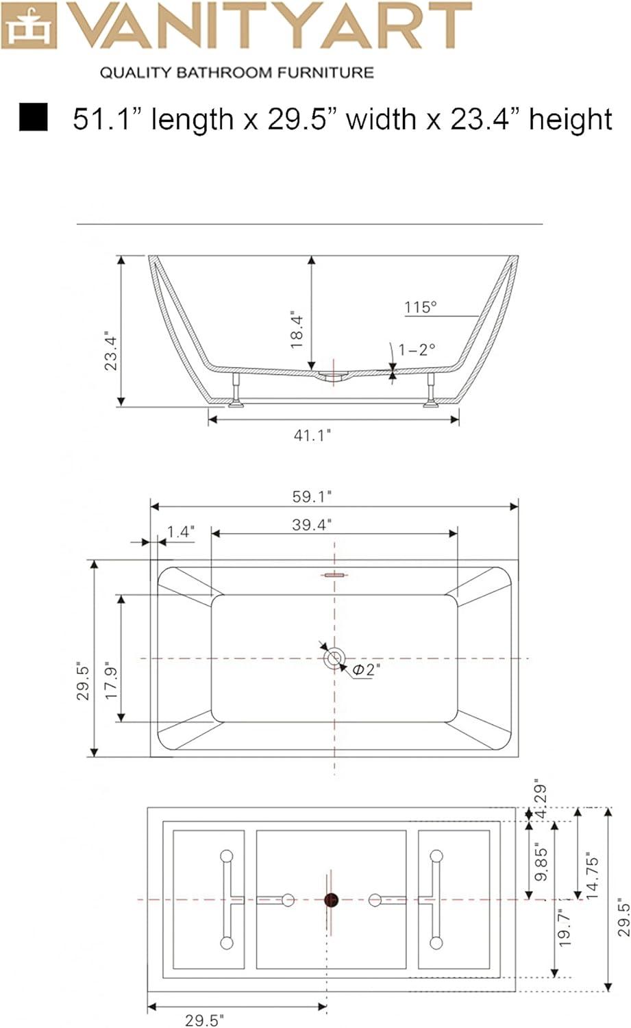 Lydia 59" x 30" Freestanding Soaking Bathtub
