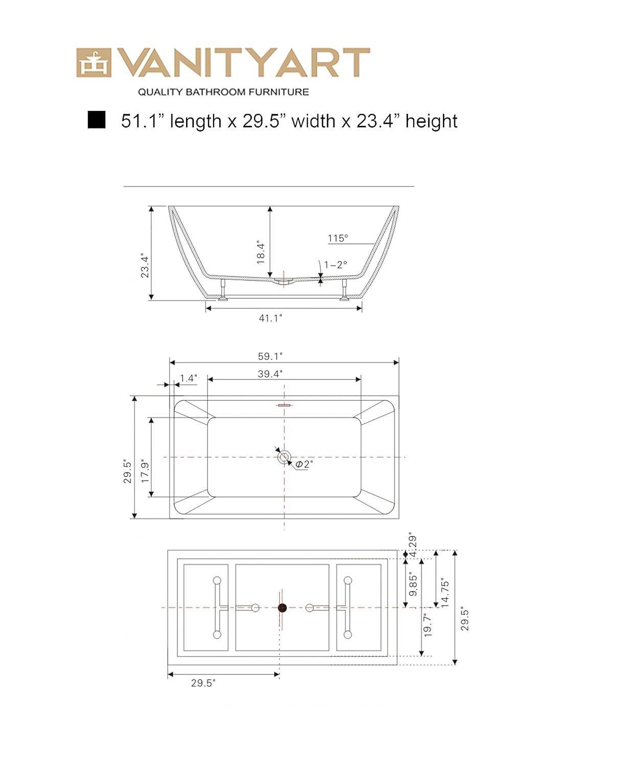 Lydia 59" x 30" Freestanding Soaking Bathtub