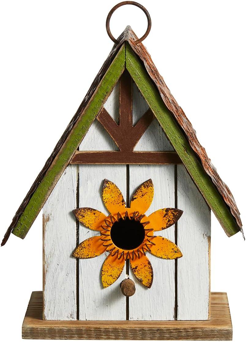 Green Hand Painted Wood Birdhouse with Distressed Details