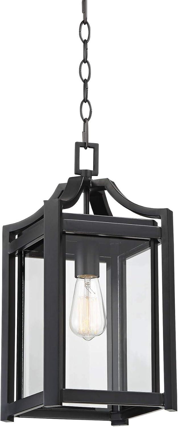 Rockford Rustic Farmhouse Black Iron Outdoor Hanging Light with Clear Beveled Glass