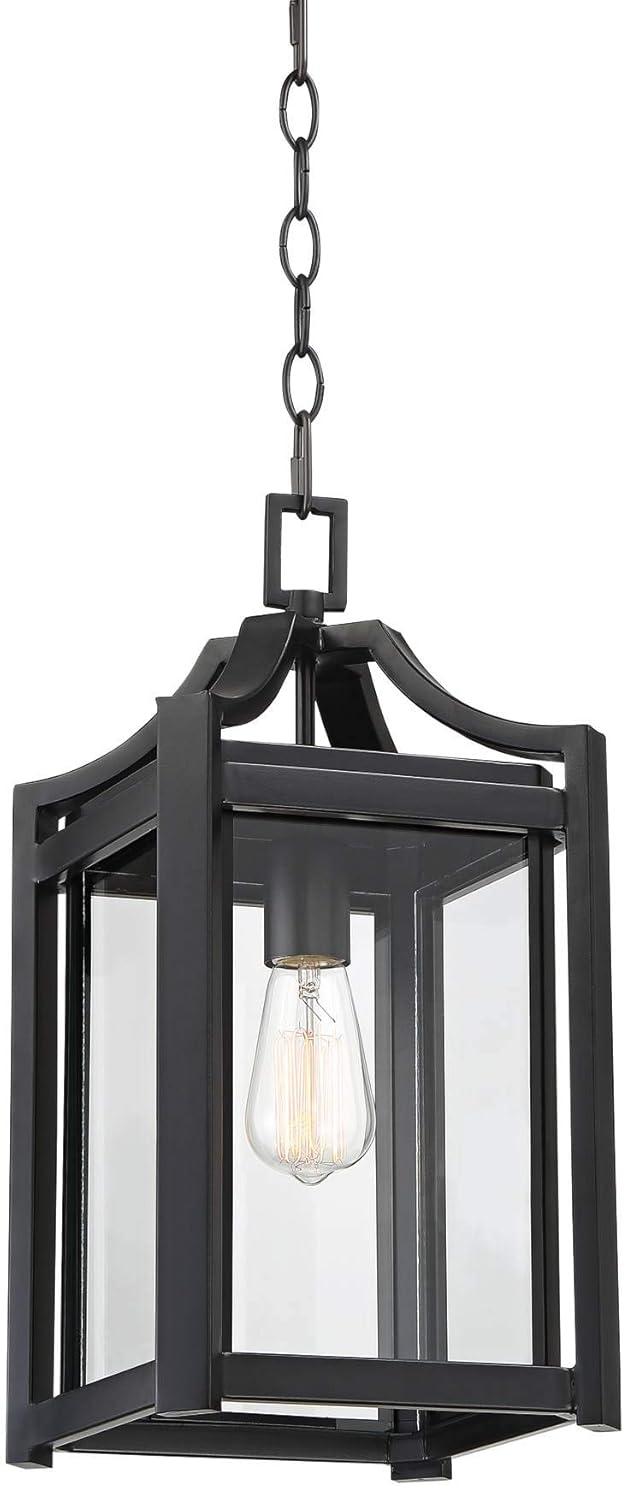 Franklin Iron Works Rockford Rustic Outdoor Hanging Light Black Iron 17" Clear Beveled Glass for Post Exterior Barn Deck House Porch Yard Patio Home