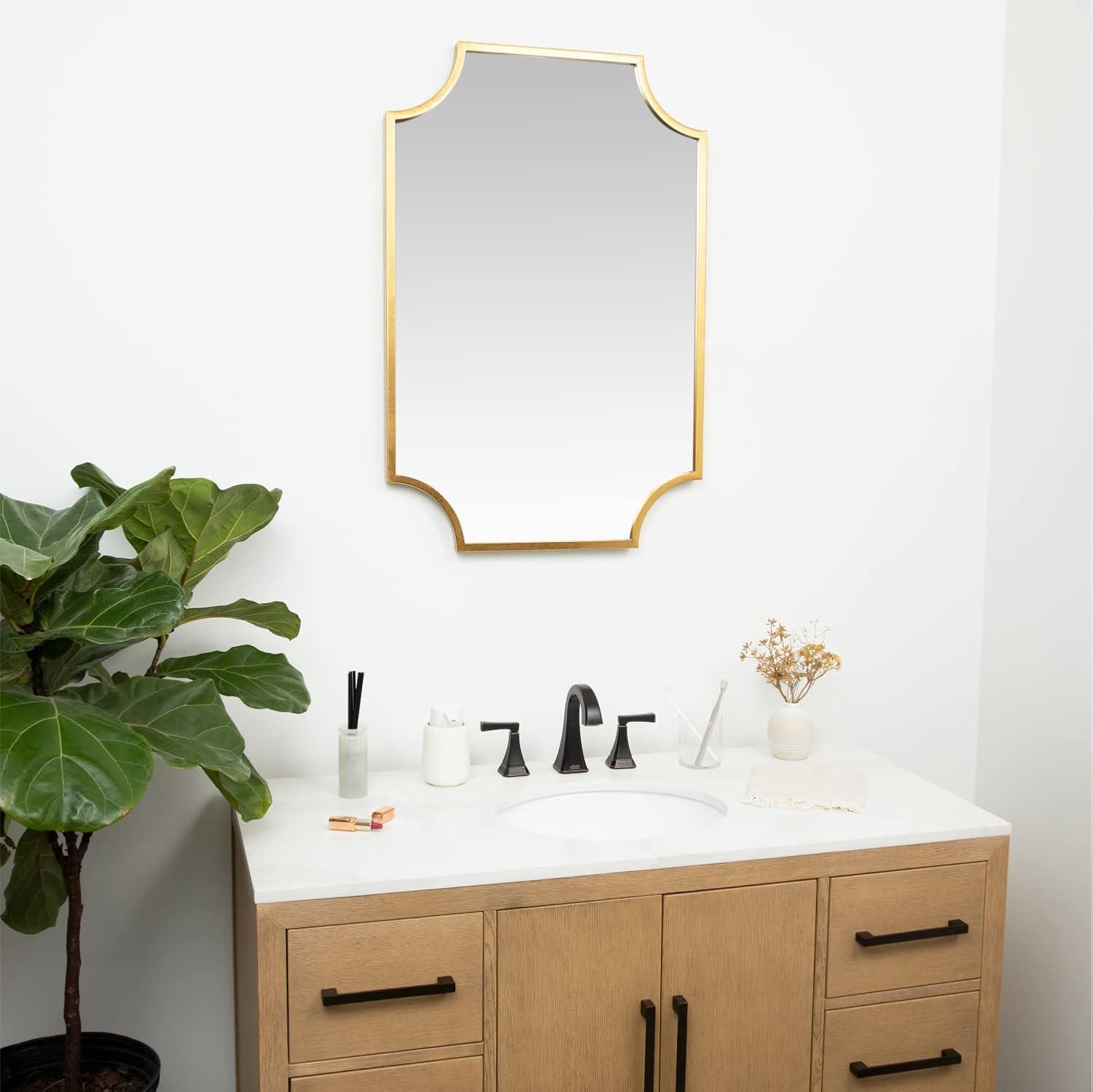 Hamilton Hills Gold Frame Rectangular Wall Mirror - 24x36 Large Decorative Beveled Mirrors for Bathroom, Vanity, Hallway or Entry - Modern & Luxe Home Art Decor - Wall-Mounted Rectangle Accent Mirror