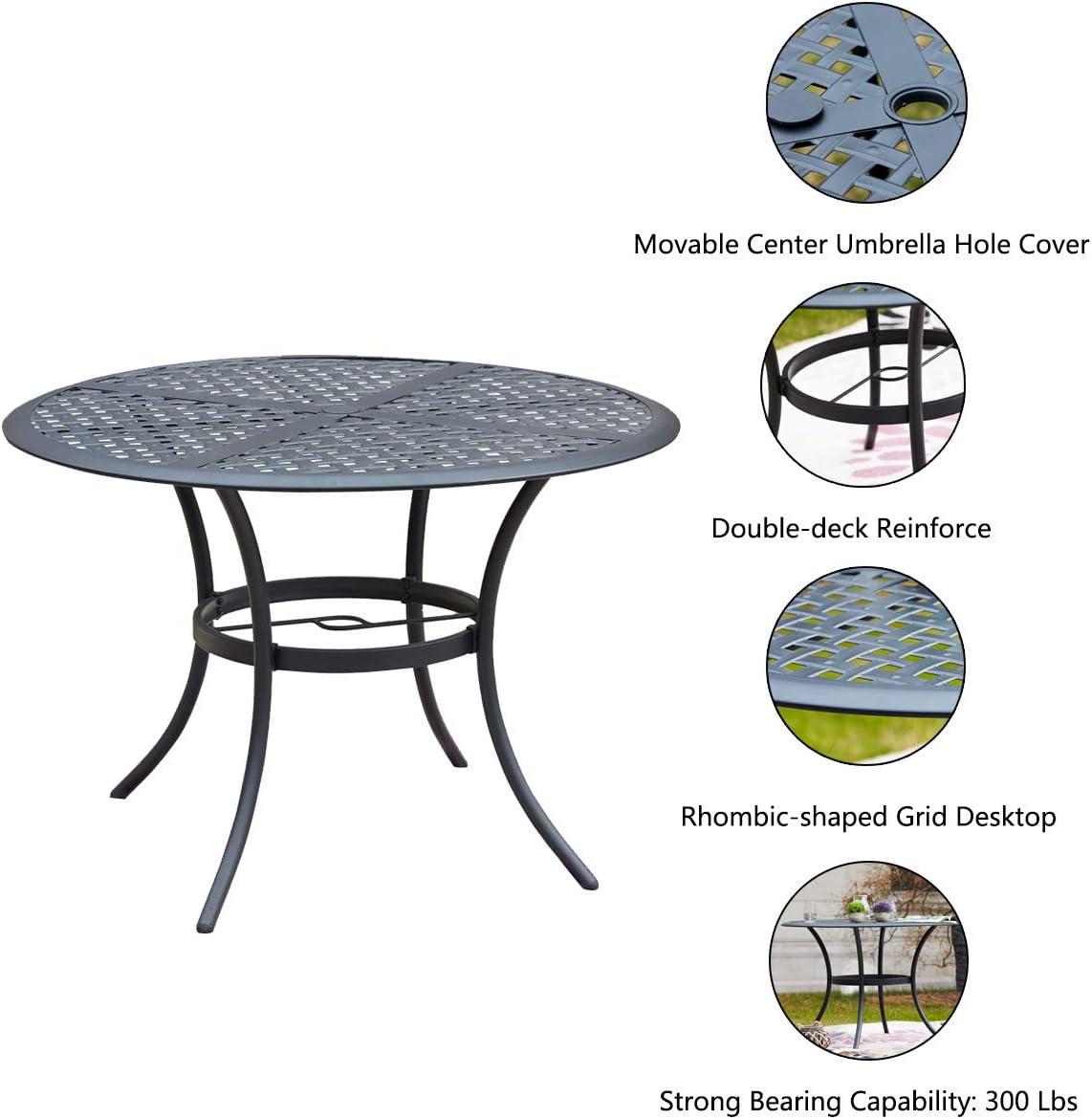 Black 42" Round Metal Outdoor Dining Table with Umbrella Hole