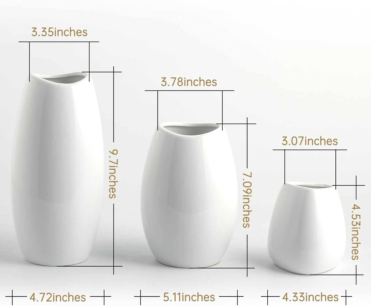 ShengRui Ceramic Vase Set of 3 White Flower Vase for Home Decor, Modern Decorative Vase for Flowers Vases for Your Ideal Shelf Decor/Table/Living Room/Kitchen/Office-White