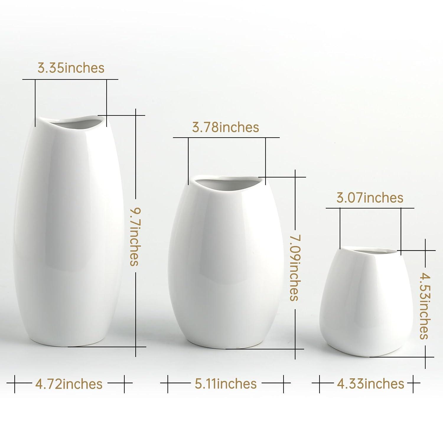 ShengRui Ceramic Vase Set of 3 White Flower Vase for Home Decor, Modern Decorative Vase for Flowers Vases for Your Ideal Shelf Decor/Table/Living Room/Kitchen/Office-White
