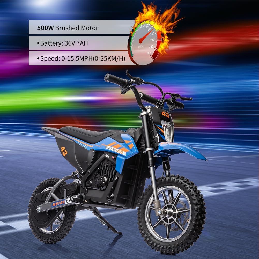 Blue 36V Electric Dirt Bike with LED Headlight