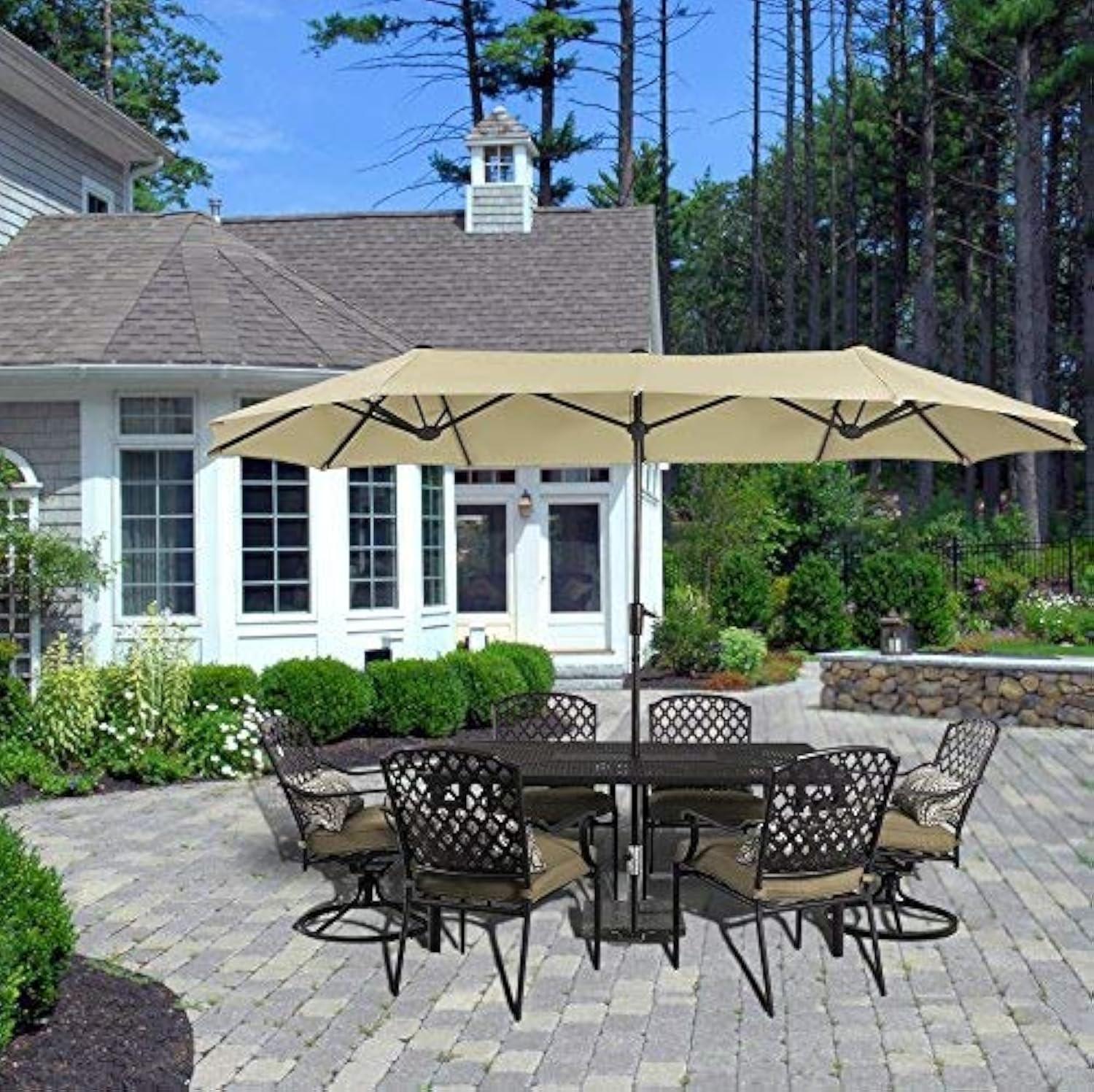 PHI VILLA 13ft Double-Sided Twin Outdoor Patio Umbrella Market Umbrella, Beige