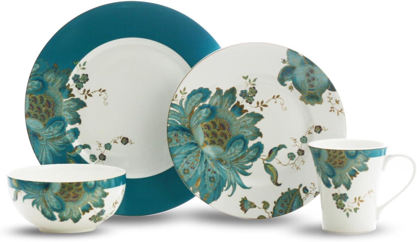 Eliza Teal 16 Piece Dinnerware Set, Service for 4