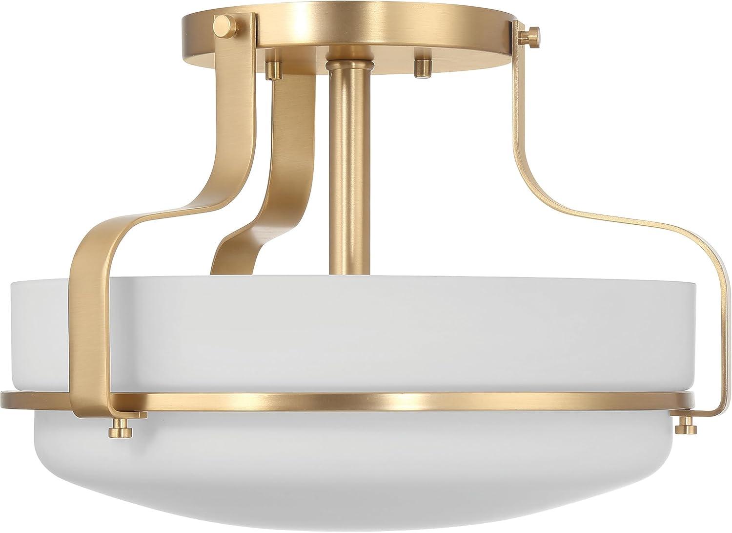 Robert Stevenson Lighting Allegra Etched Opal Glass and Metal Semi-Flush Mount Ceiling Light: Scalloped Drum Design