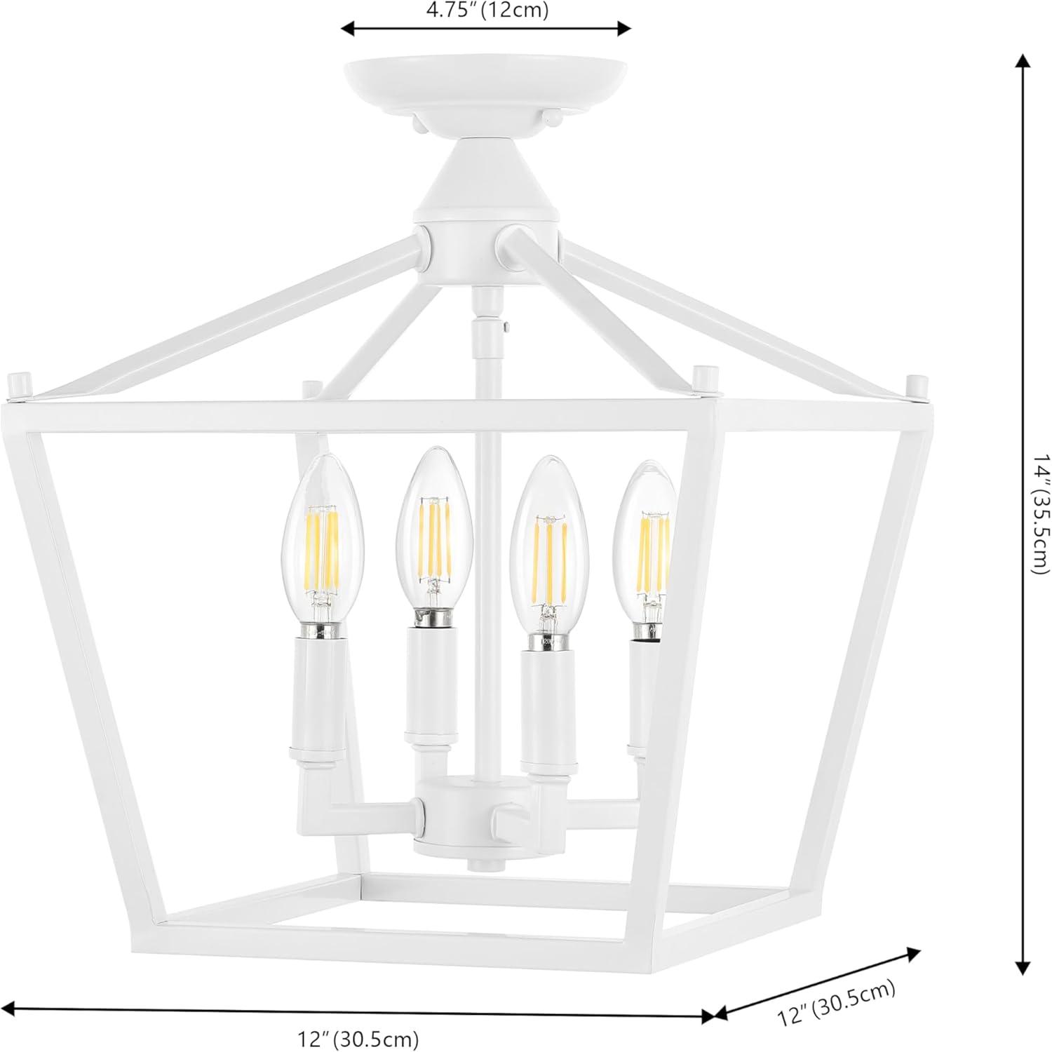 Plains Mini Lantern 12 in. 4-Light Iron Modern Farmhouse LED Flush Mount, White