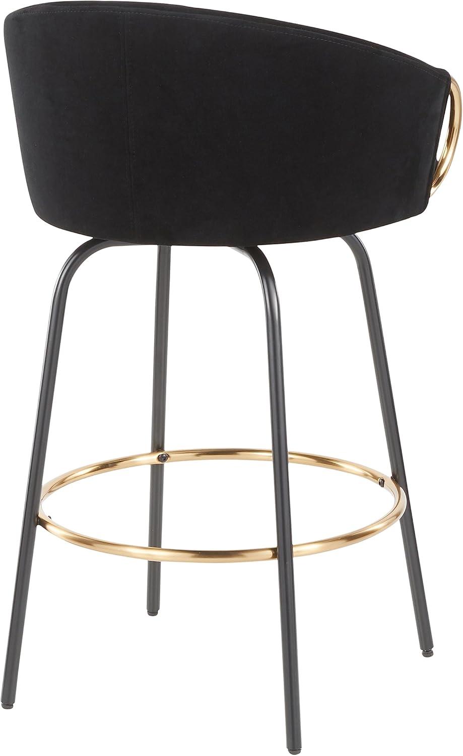 Set of 2 Claire Counter Height Barstools Gold/Cream/Black - LumiSource: Velvet Upholstery, Swivel, Footrest