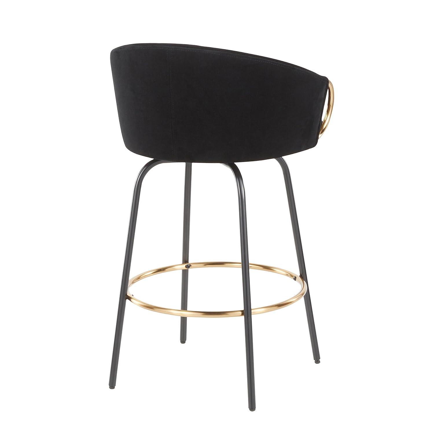 Set of 2 Claire Counter Height Barstools Gold/Cream/Black - LumiSource: Velvet Upholstery, Swivel, Footrest