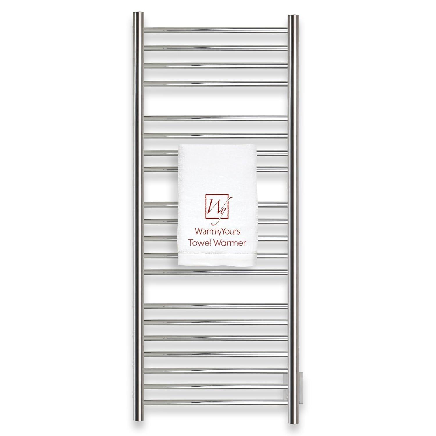 Heated Towel Rack, 20-Bar Wall Mounted Towel Warmer Polished Stainless Steel for Luxury Spa-Like Comfort in Your Bathroom, Electric Hardwired 190 W (WarmlyYours Bellagio)