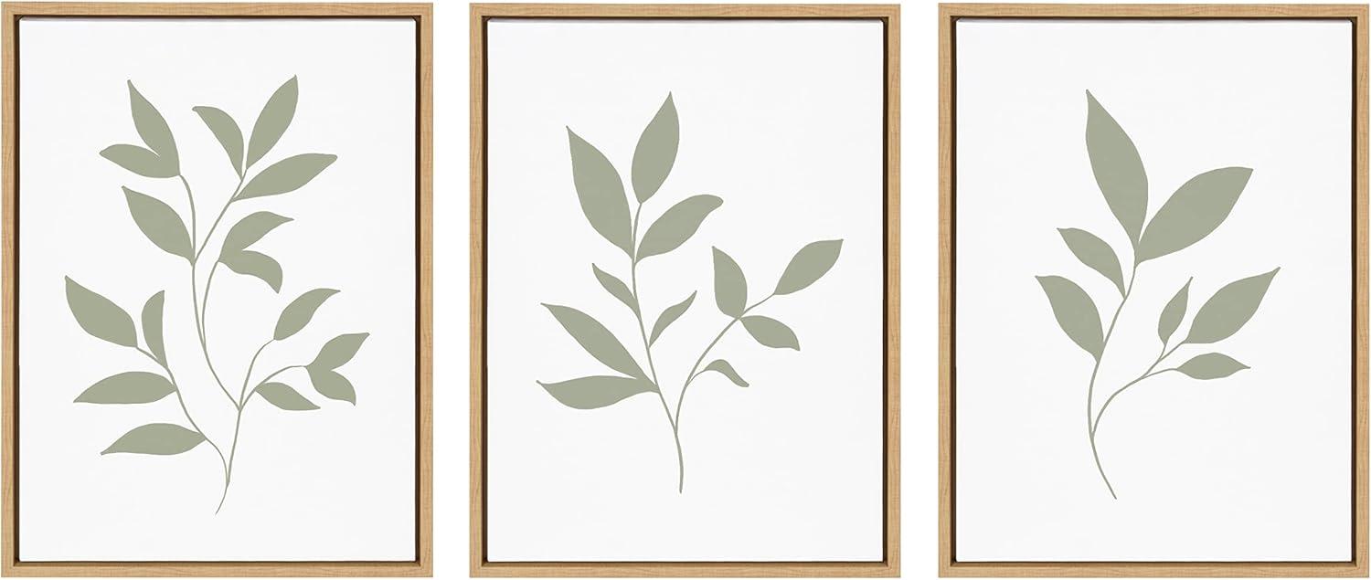 Kate and Laurel Sylvie Modern Sage Green Botanical Outdoor Nature Print 1, 2 and 3 Framed Canvas by The Creative Bunch Studio, 3 Piece 18x24, Natural