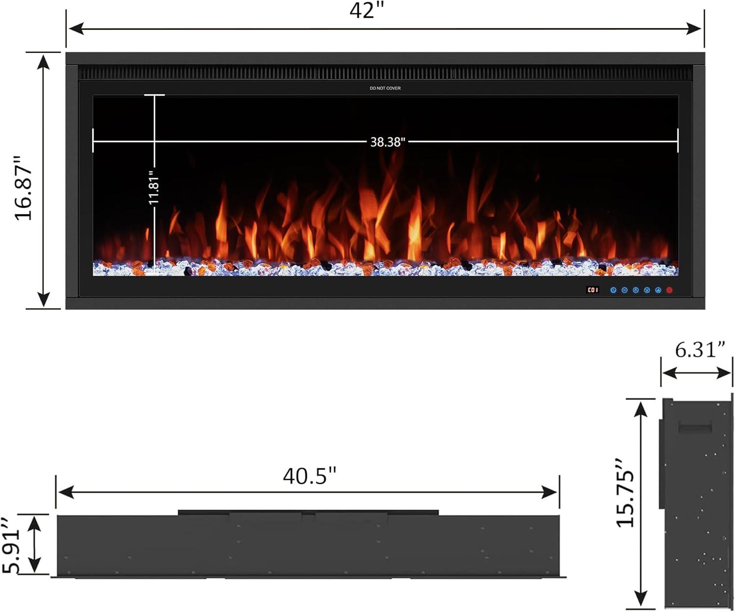 Benrocks 42'' WiFi-Enabled Electric Fireplace Insert - Alexa & App Control, 13 * 13 * 3 Color Combinations, Smart Fireplace Heater, Timer, Logs & Crystals Included, 750/1500W