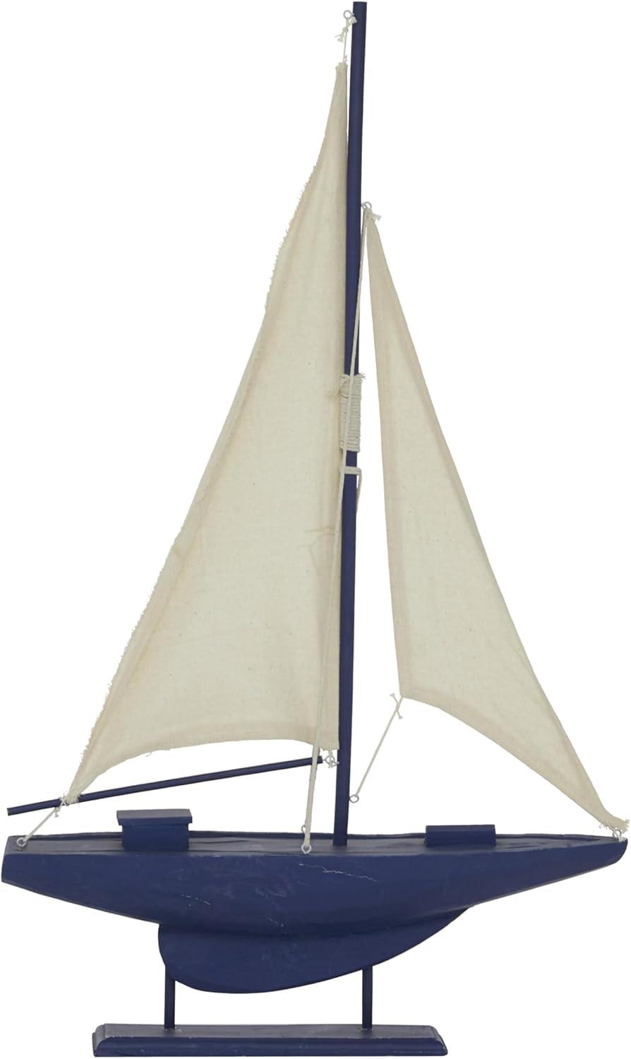 17" x 28" Dark Blue Wood Sail Boat Sculpture with Lifelike Rigging, by DecMode